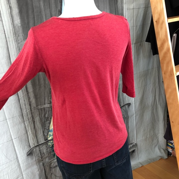 Eileen Fisher Red Silk Scoop Neck Top Size Small - Picture 3 of 7